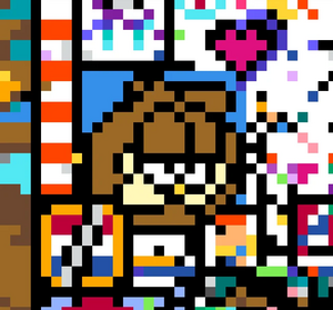 A picture of a section of the r/place 2022 canvas. It depicts a Garfield head on a blue backdrop.