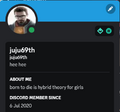 juju's discord profile, the description referencing Hybrid Theory