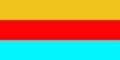 The second Loyalist flag variant, designed by Walter, uses the colors yellow, red and cyan, representing the swag members, mods and admins respectively.